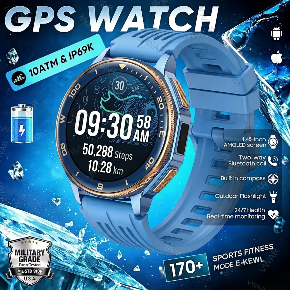 2026 New VWAR Ultra GPS Smart Watch Offline Map Compass Altimeter Sports Watches Heart Rate 50M ATM Waterproof Fitness Bracelet