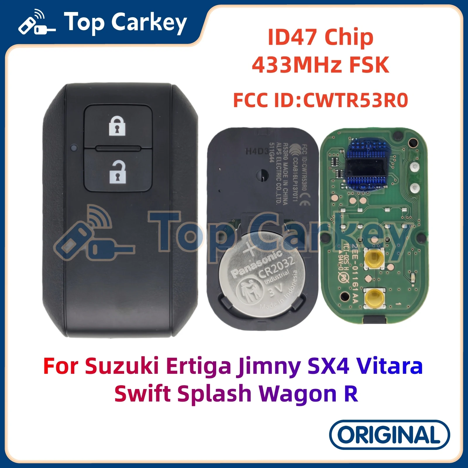 

TopCarkey FCCID: CWTR53R0 оригинальный смарт-ключ ID47 чип 433 МГц для Suzuki Ertiga Jimny SX4 Vitara Swift Splash Wagon R
