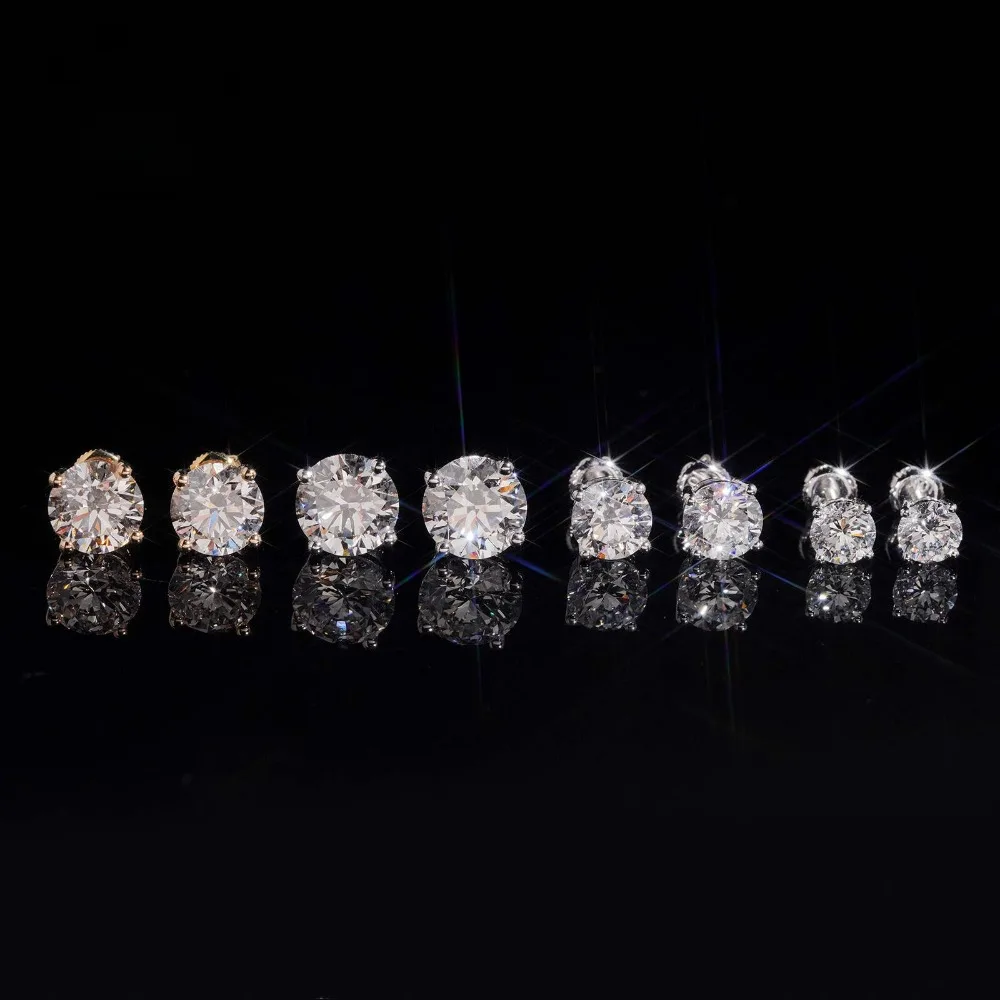 925 Sterling Silver HPHT DEF VVS Diamond Stud Earrings Screw Back Hiphop Women Girls Lab Grown Diamond Earrings 4 Prong Gift