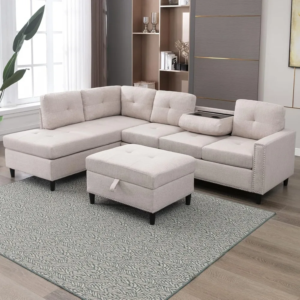 Sectional Sofa Modular, Convertible L Shaped Sectional Couches with Reversible Storage Ottoman, 5 Seats Modular Sectional Sofa