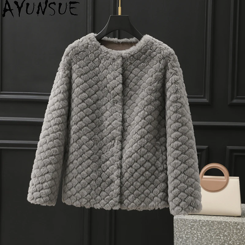 

AYUNSUE 100% Real Wool Coat Women Sheep Shearling Jacket Short Style Autumn Winter Clothes Female Composite Fur Пальто Женское