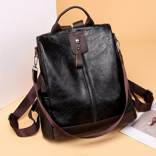 Imagen 2 del producto Mochila femenina multifunción de cuero PU bolso escolar bolso de hombro para mujer Mochila de viaje Mochila femenina