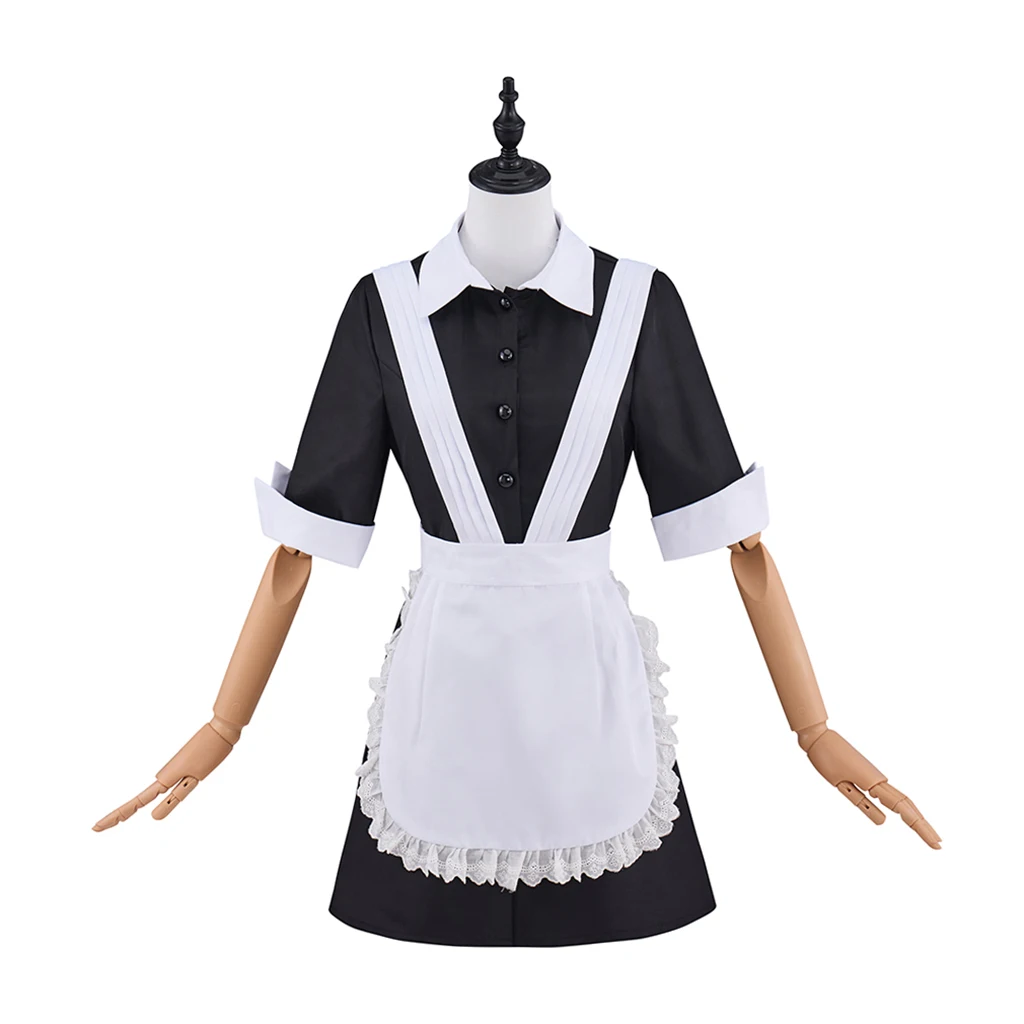Rocky Horror Picture Show Magenta Cosplay Costume Maid Black Dress with Apron Halloween Party Disguise Waitress Suit Outfit
