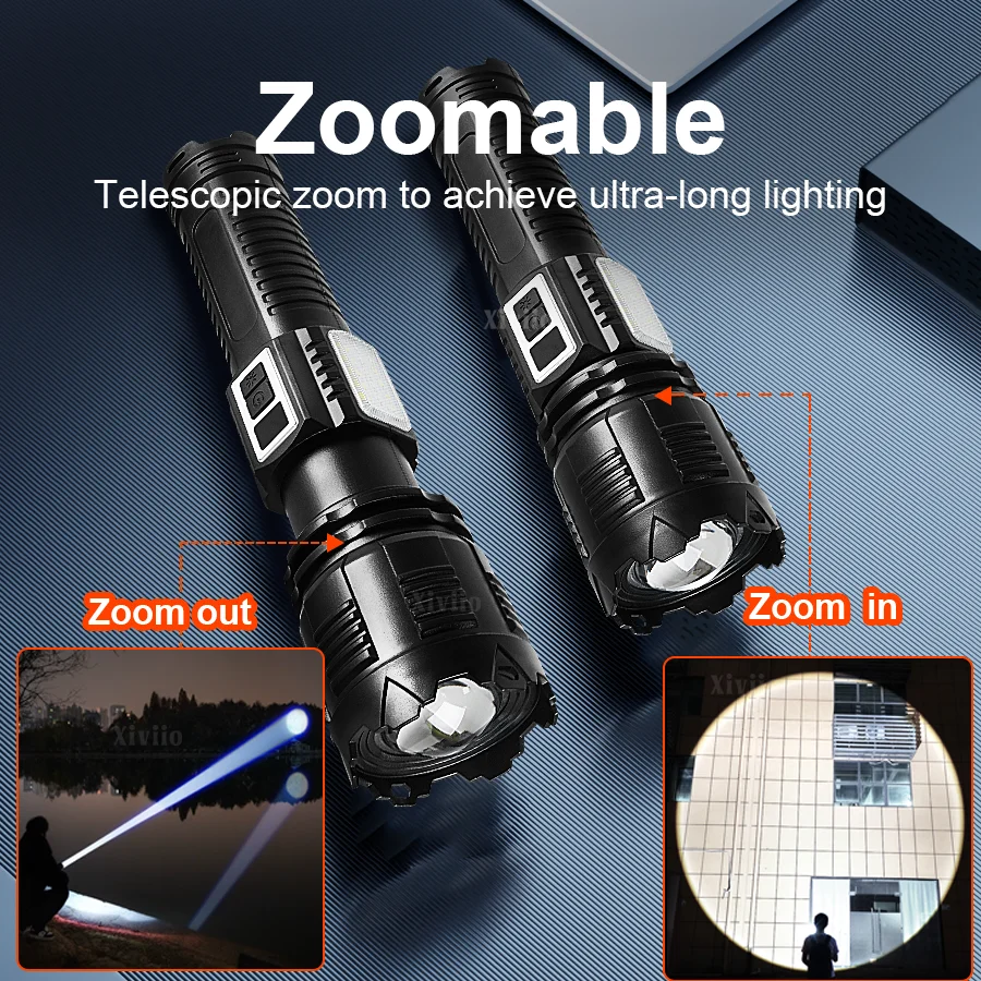 99000000 لومن ترقية جديدة مصباح LED شمسي فائق السطوع شاحن ثنائي الوضع عالي الطاقة: USB + شحن بالطاقة الشمسية ضوء كشاف بعيد المدى 5000 متر مثالي لصيد الأسماك والتخييم والطوارئ