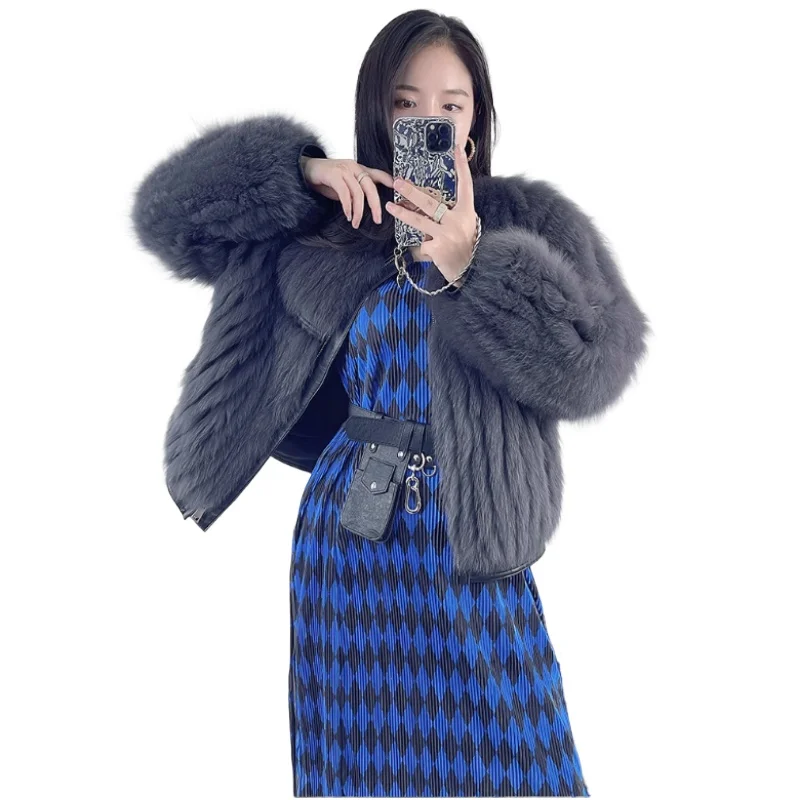 

Женская шуба из натурального лисьего меха высокого качества, темно-серая куртка из натурального меха, новинка в меховых куртках, зимняя женская одежда 2025 шуба женская