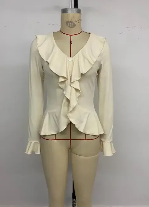 New T-Shirt Solid Color Sweet Style  Slimming Women's T-Shirt 2025 Autumn and Winter Female Fashion Long Sleeve Top