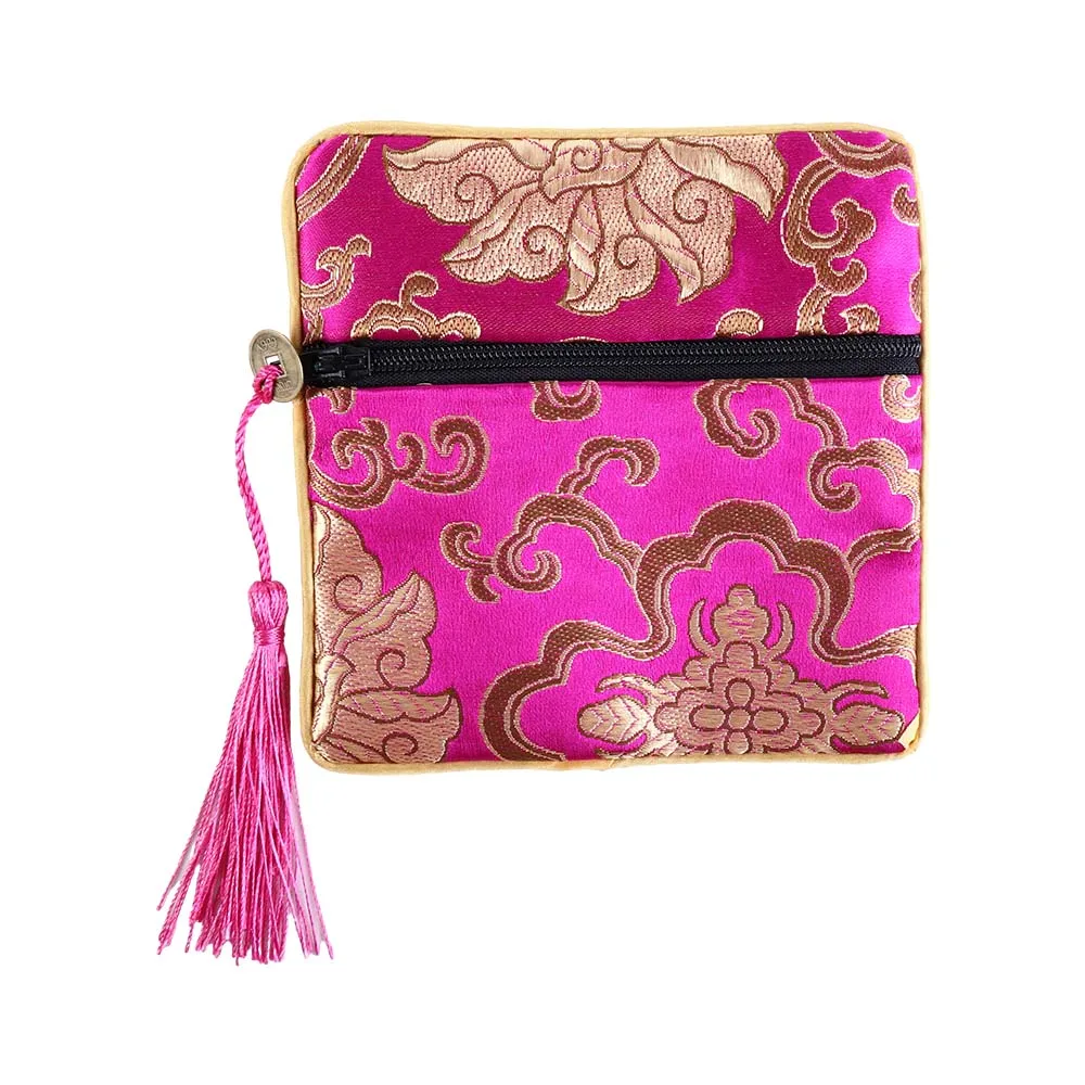 Flower Pattern Zipper Bag Blessing Bag Brocade Pouch Silk Jewelry Organizer Chinese Style Coin Purse Jewelry Storage Bag