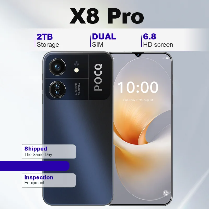 Novo Celular X8 Pro de Alta Qualidade com Versão Global, Tela HD de 6.8'', Sistema Inteligente 5G, 1TB, Dual Chip, Bateria de 6800mAh e Android