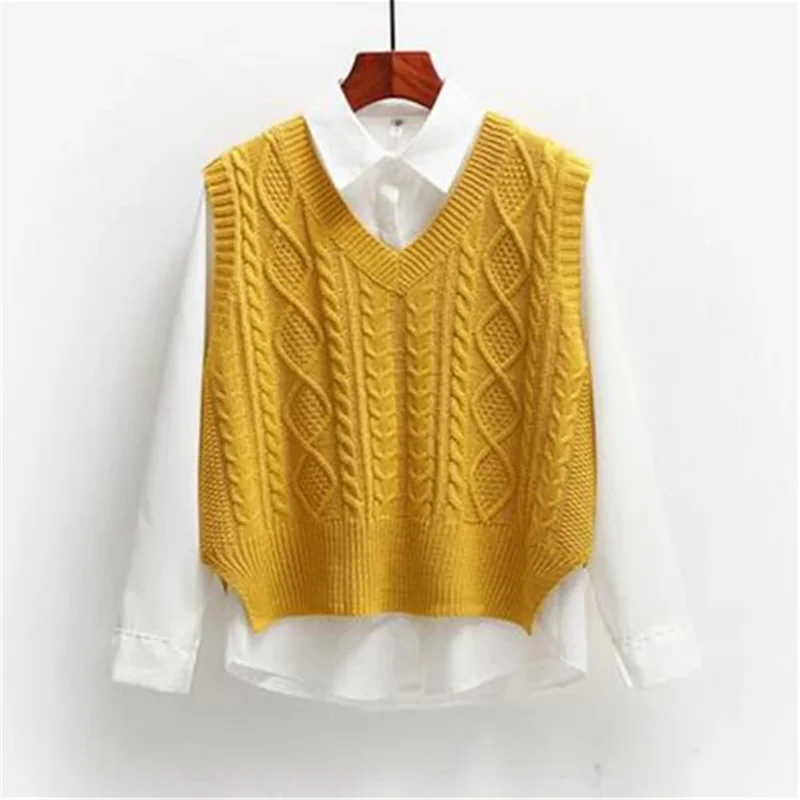 Vest Women Solid Short Loose Trendy Korean Style Sleeveless Knitted V-Neck All-match Female Coats Simple Leisure Outwear