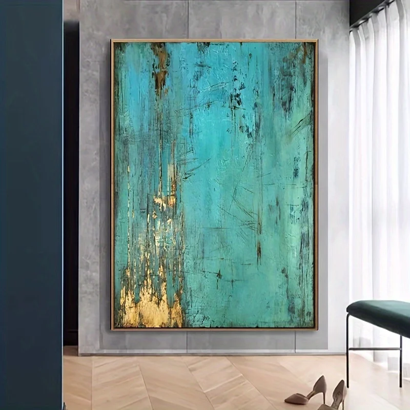 

Ручная роспись Mhemyo: Современная абстрактная картина с золотой фольгой и зеленой текстурой, сложная текстурная живопись, идеально подходит для декора гостиной