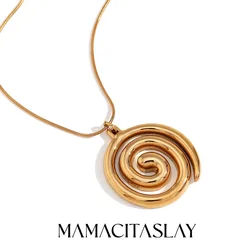 MamacitaSlay 316L Stainless Steel Swirl Spiral Snake Chain Necklace 18K Gold Plated Minimalist Waterproof Jewelry For Women Gift