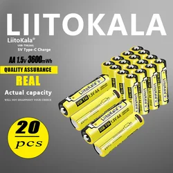 20 pz LiitoKala USB-T36 1.5V AA 3600mWh USB ricaricabile agli ioni di litio per telecomando mouse piccolo ventilatore batteria giocattolo elettrico