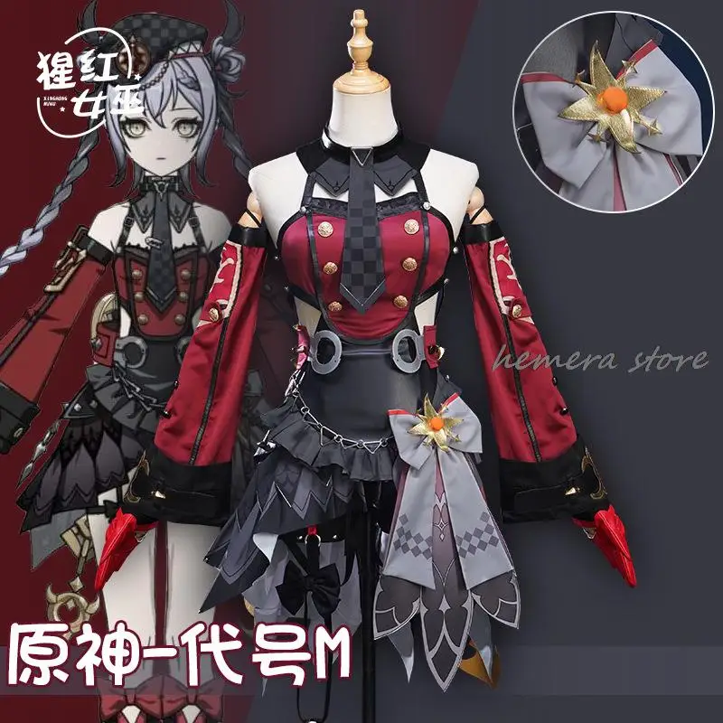 Fontaine Goth Girl Demon M Cosplay Costume Wig Hat Genshin Impact Dress Wig Lolita Uniform Hat Hexenzirkel Gloves Vision Props