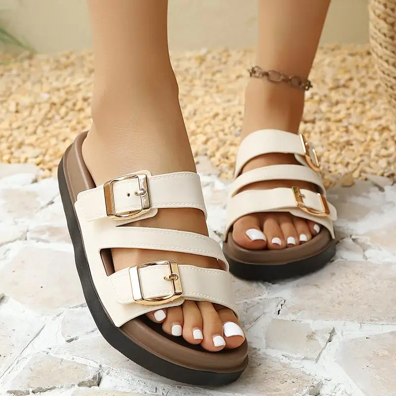 Freizeit-Mules mit Metallschnalle für Damen, Sommer 2026, weiche Cloud-EVA-Anti-Rutsch-Strandsandalen, bequeme Damen-Sandalen mit dicker Sohle – Detail 8