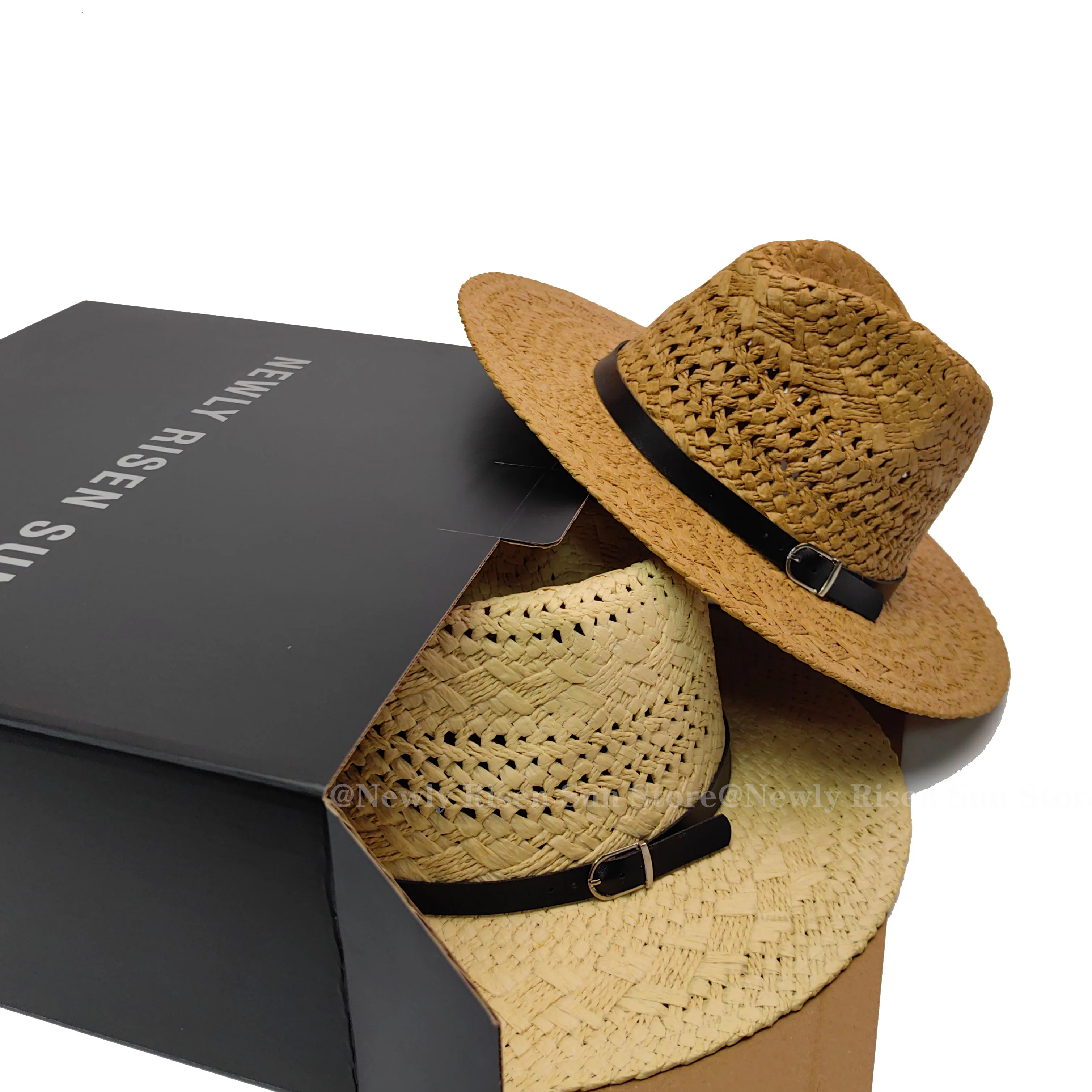 

New Spring Summer Belt Buckle Hand-woven Panama Jazz Hat / Hollow Out Sun Hat Essential for Travel & Sun Protection