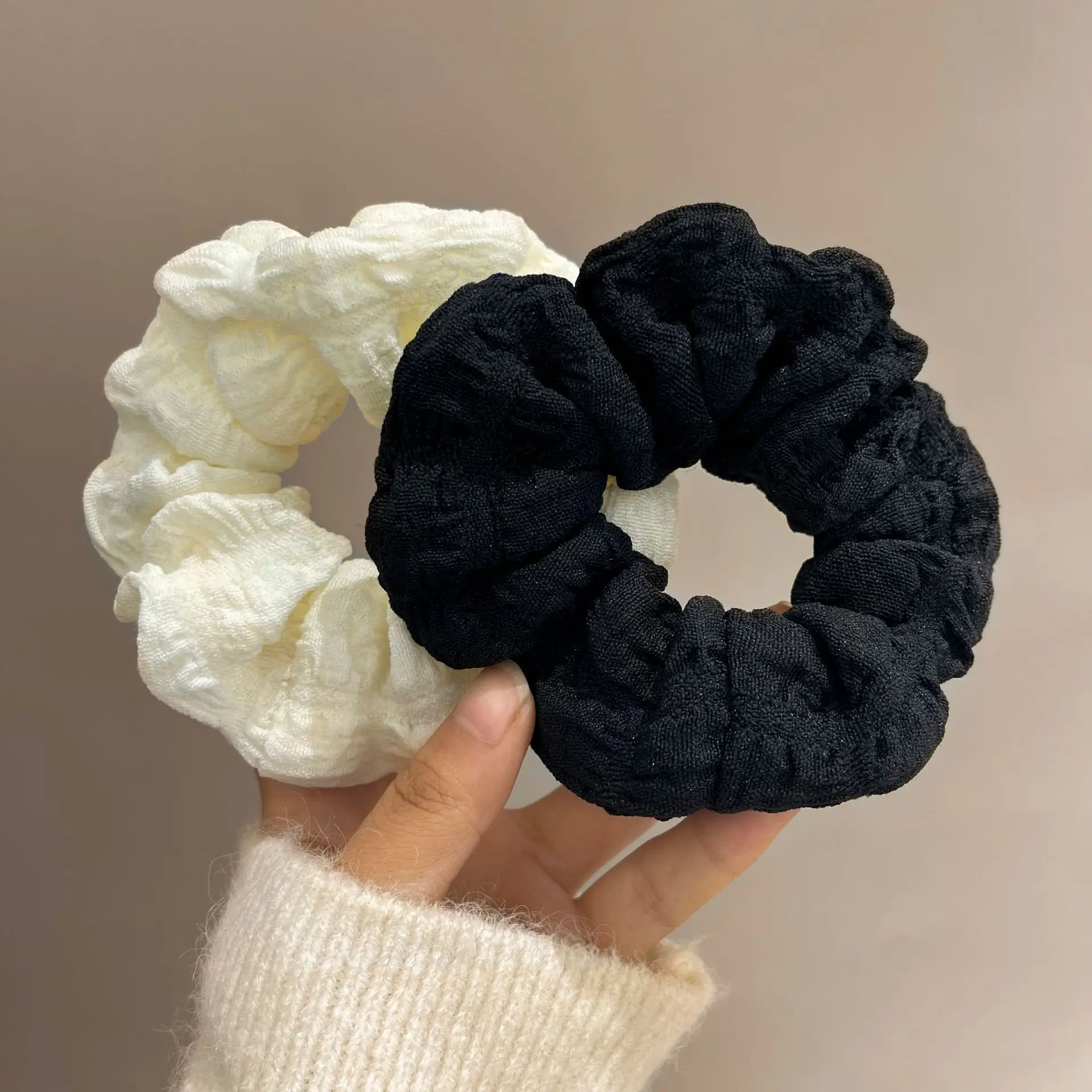 Solid Color Bubble Wrinkle Hair Scrunchies Women Hair Ties White Simple Large Elastic Hair Bands Fashion Green Hair Rope Female