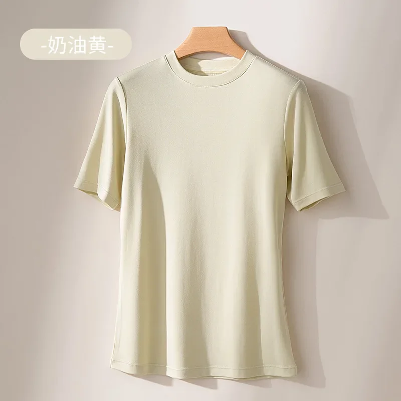 2024 Summer New Women\'s Lanjing Modal Short sleeved T-shirt Cool and Quick Drying Half sleeved Bottom Shirt Round Neck T-shirt