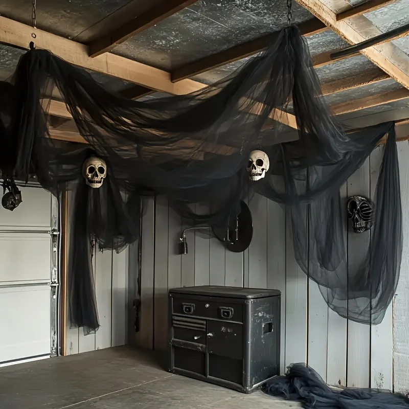 2-Pack Black Extra-Long Halloween Creepy Gauze Decor, Spooky Halloween Fabric. Suitable for Haunted Houses, Halloween Parties
