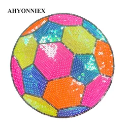 1 Piece Colorful Large Sequins Football Patches Fashion Embroidered Applique for Clothing Iron On Patch for Clothing