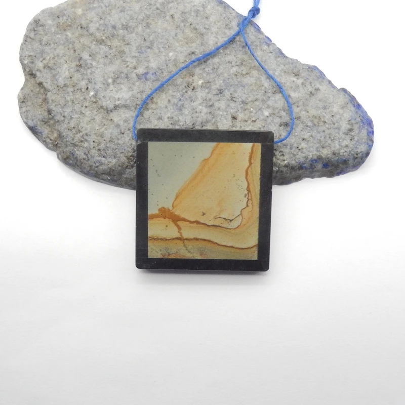 Multi-Color Natural Gemstone Intarsia Pendant Bead Obsidian Howlite Picasso Jasper 35x34x5mm for Fashion Jewelry Gift Adult