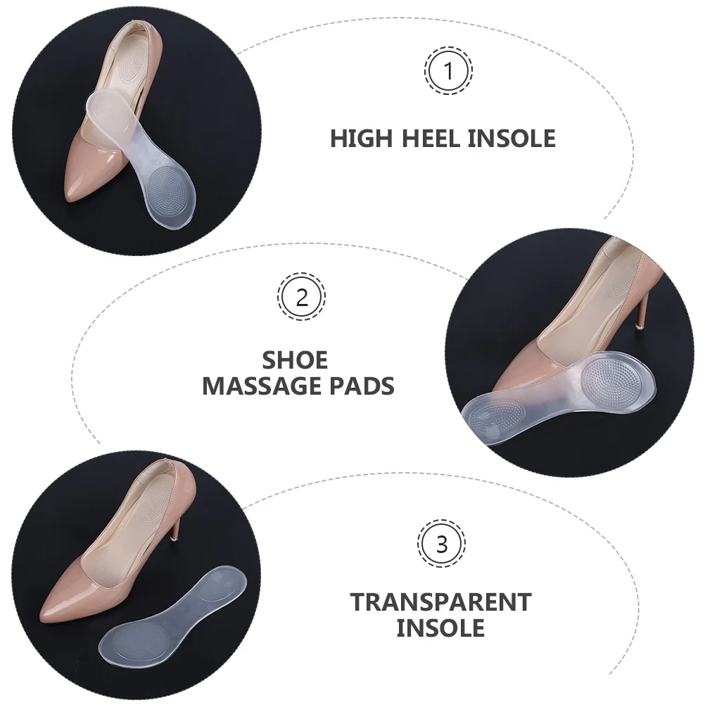 

2Pairs Transparent Massage Insoles Shockproof Anti-Slip Cushion Support Pads for Women High Heel Shoes Foot Pain Relief