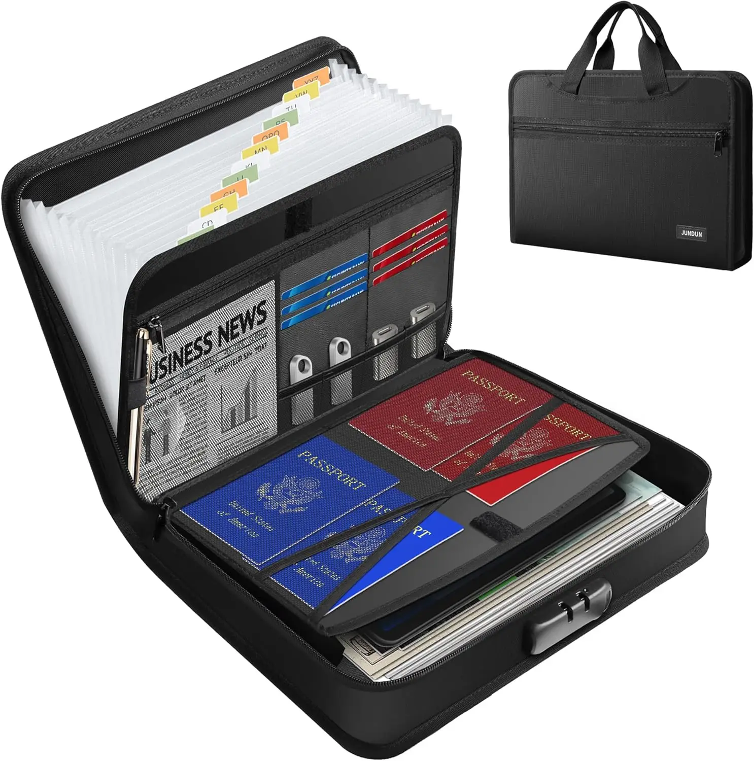 

Fireproof Accordion File Organizer with Lock, Multi-Pockets Expanding Folder for A4 Letter Files