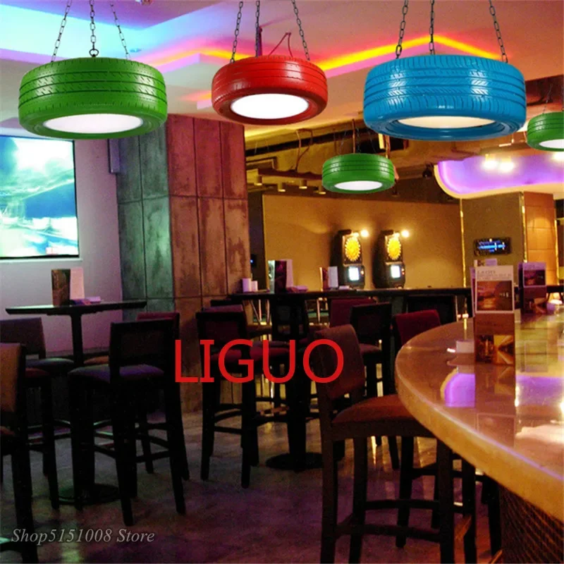 Industrial Led Pendant Lights Rubber Tire Lamp Retro Iluminaria loft Pendant Lamp Bar Clothing Shop Kitchen Circle Light Fixture