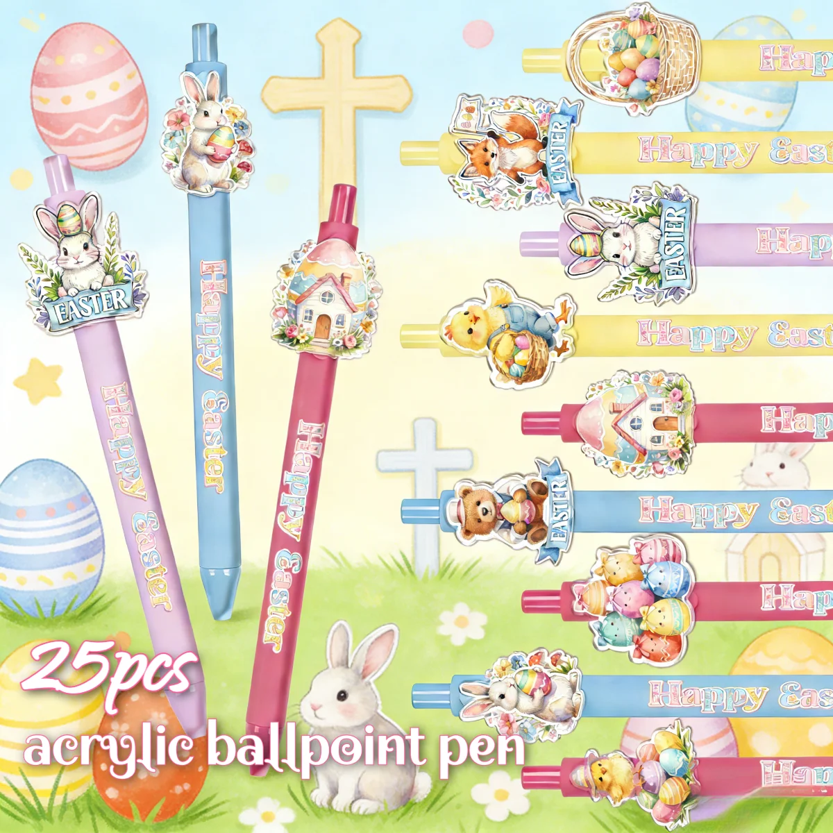 

Набор из 18/25 акриловых шариковых ручек с пасхальной тематикой, разные цвета, для студентов и офиса, портативные канцелярские принадлежности, креативный дизайн, ручки для письма
