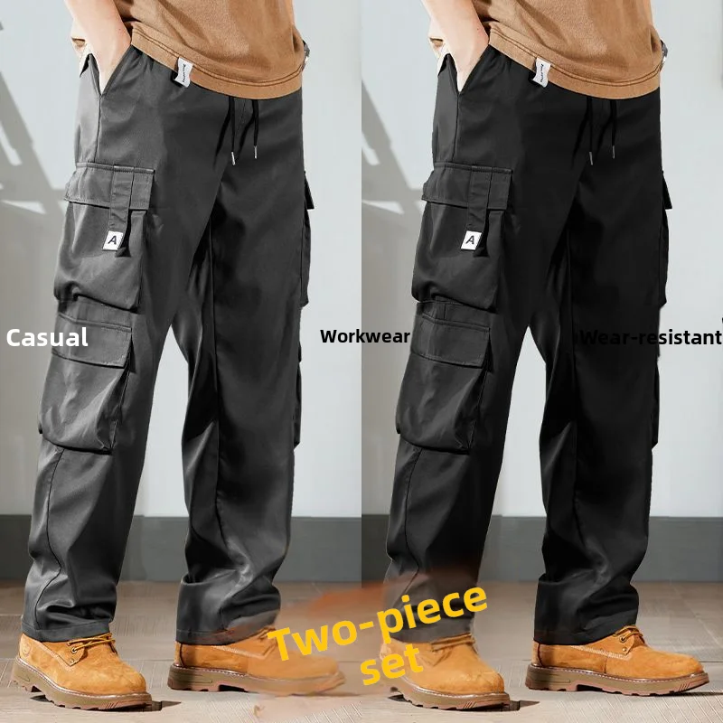 Men's Casual Pants Multiple Pockets Straight Leg Workwear Polyester Fiber mid Waist Trousers for Office And Autumn Wear