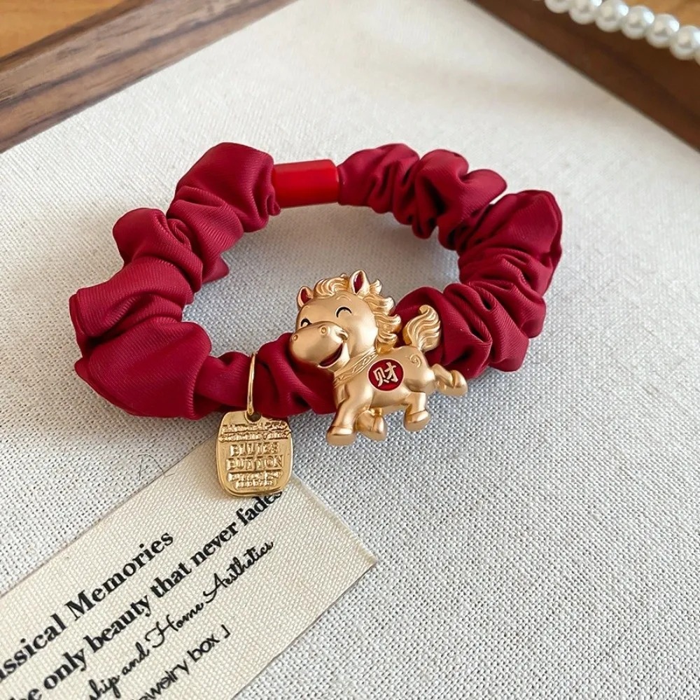 

Alloy Zodiac Horse Hair Rope Red Cloth Rope Wrinkle Chinese Children Hair Band Girl Headwear Ponytail Holder Red Hair Scrunchies