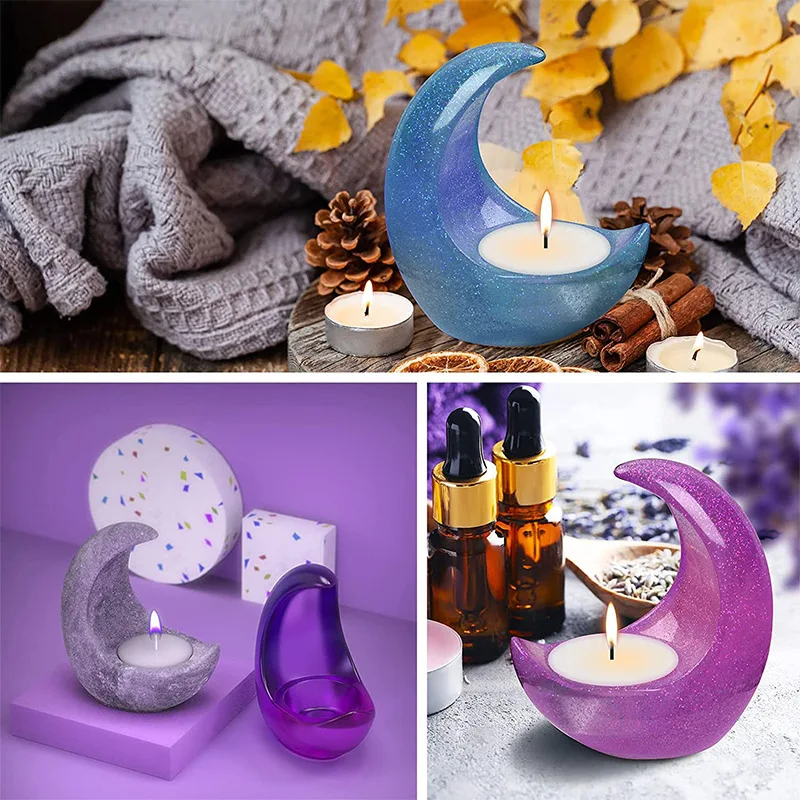 DIY Moon Plaster Candle Holder Silicone Mold 3D Half-moon Candle Tray Candlestick UV Epoxy Resin Molds Home Decor Table Ornament