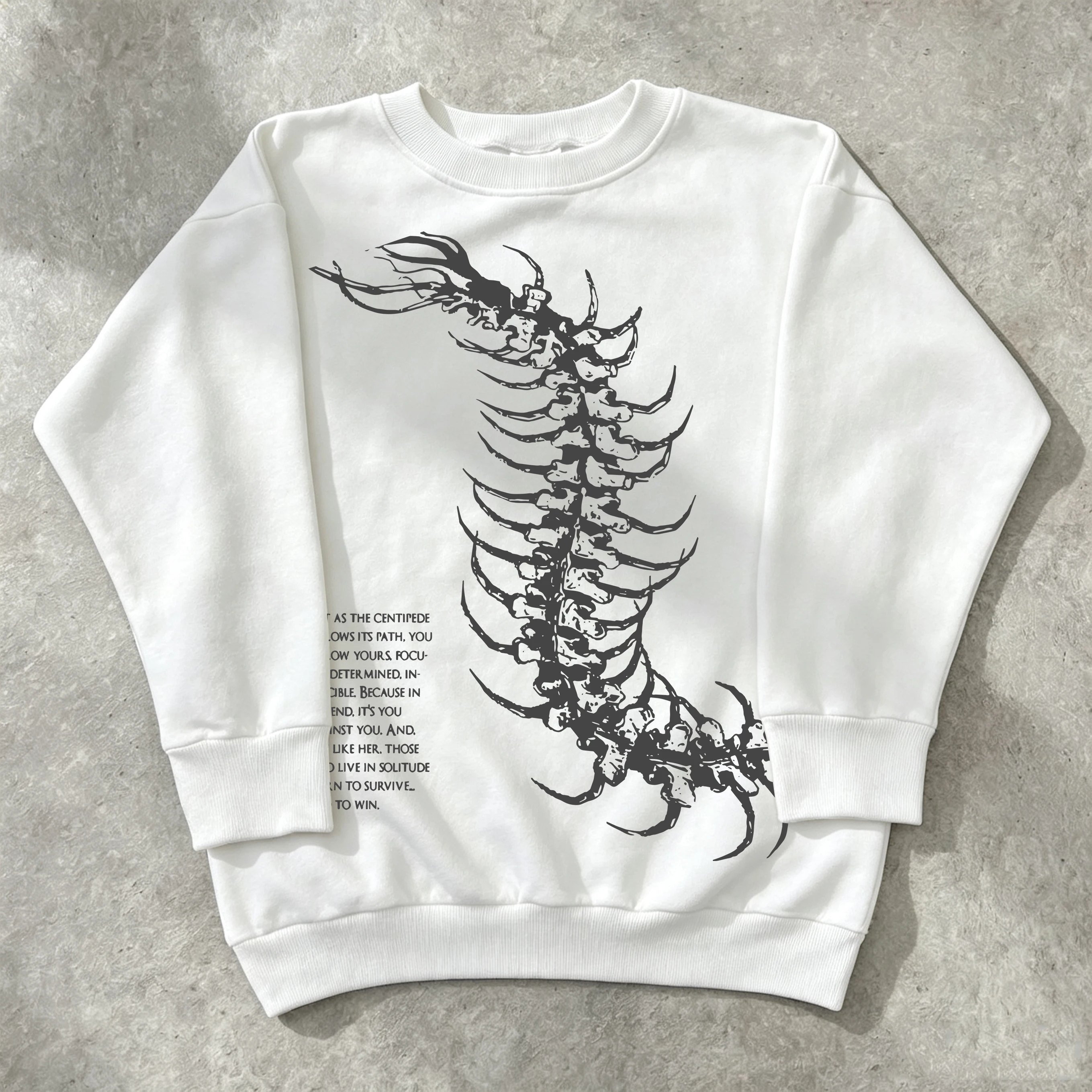 Vintage Dark Centipede Skeletal Graphic Print Pull Over Sweatshirt Men Women Oversize Casual Tops Autumn Winter Y2K New Apparel