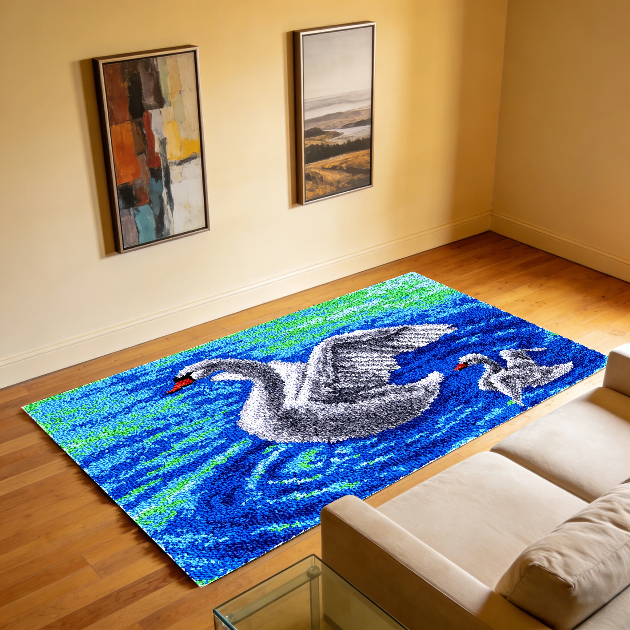 

carpet embroidery set diy large latch hook kits Swan rugs canvas bag smyrna arts & crafts making tapestry Hobby knooppakket