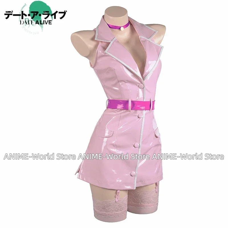 DATE A LIVE Yatogami Tohka Pink PU Leather Dress Anime Cosplay Costumes Sexy Woman Nurse Suit Halloween Dresses - view 3