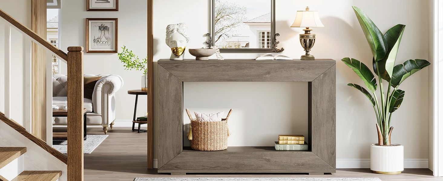#LITTLE TREE Farmhouse Console Table 47 Inches,Console Table with Storage,Industrial Hallway Accent Table for Living Room