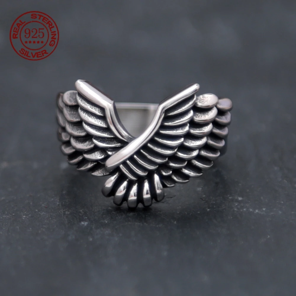 

Vintage Gothic Angel Wings Rings Men Women S925 Sterling Silver Biker Rings Fashion Freedom Flying Wings Punk Jewelry Gift