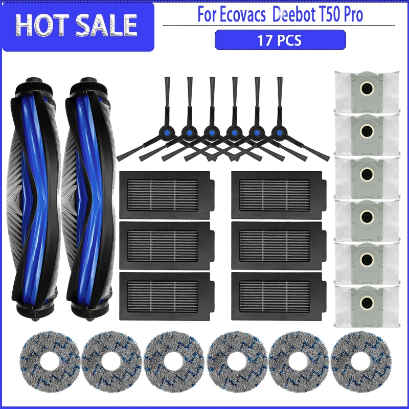 Brosse latérale principale et filtre HEPA pour Ecovacs Debot T50 Pro Omni T50 Omni Robot, vadrouille et sac à poussière de gril, pièces et accessoires d'aspirateur