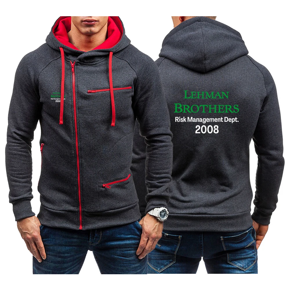 

2025 Lehman Brothers Risk Management Department Men's New Spring Autumn Zip Up Hoodie Thicken Casual Long Sleeve Sweatshirts Top
