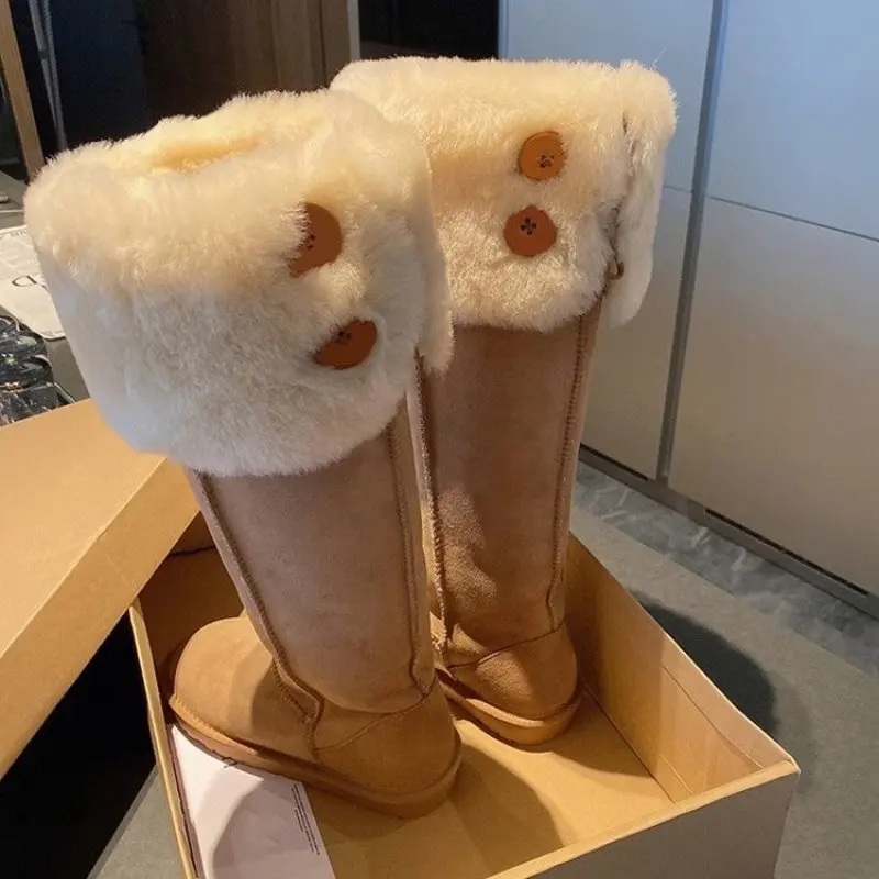 NEW Lamb Hair Snow Boots for Women in Autumn and Winter New High Tube Fur Integrated Plush Insulation and Slimming Casual Boots