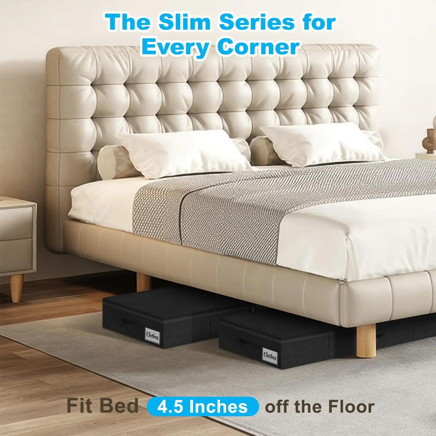 4er-Pack schlanke Aufbewahrungsbehälter unter dem Bett, 4,5 Zoll faltbarer Organizer mit niedrigem Profil für Kleidung, Decken, Spielzeug