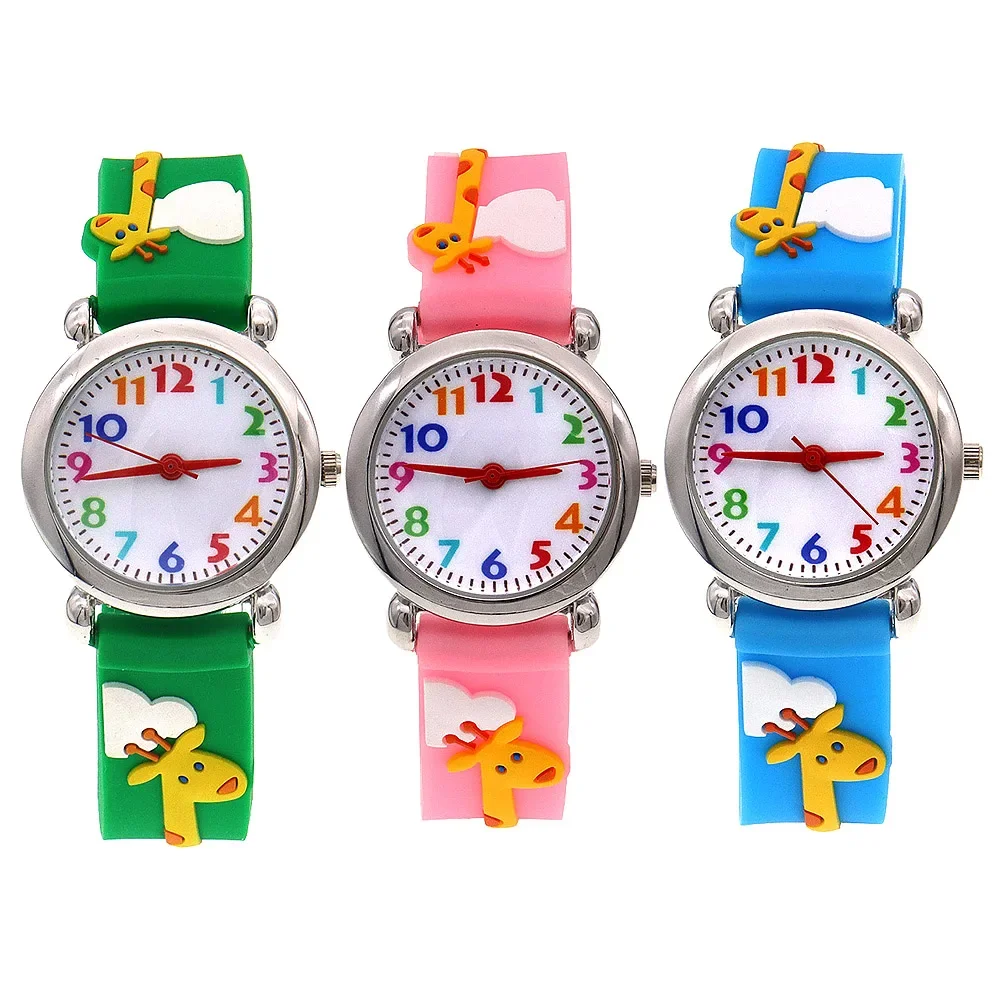 3Pcs Cartoon Kids Watch Boy Girl Animal Silicone Strap Educational Toy Watch