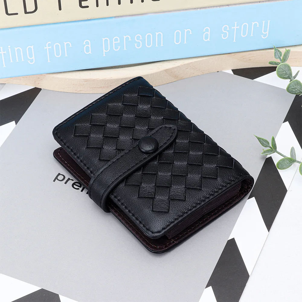 New Real Sheepskin Leather Short Wallet Zipper 2024 Fashion Retro Wallet Woven Pattern Casual Large-capacity Leather Card Wallet