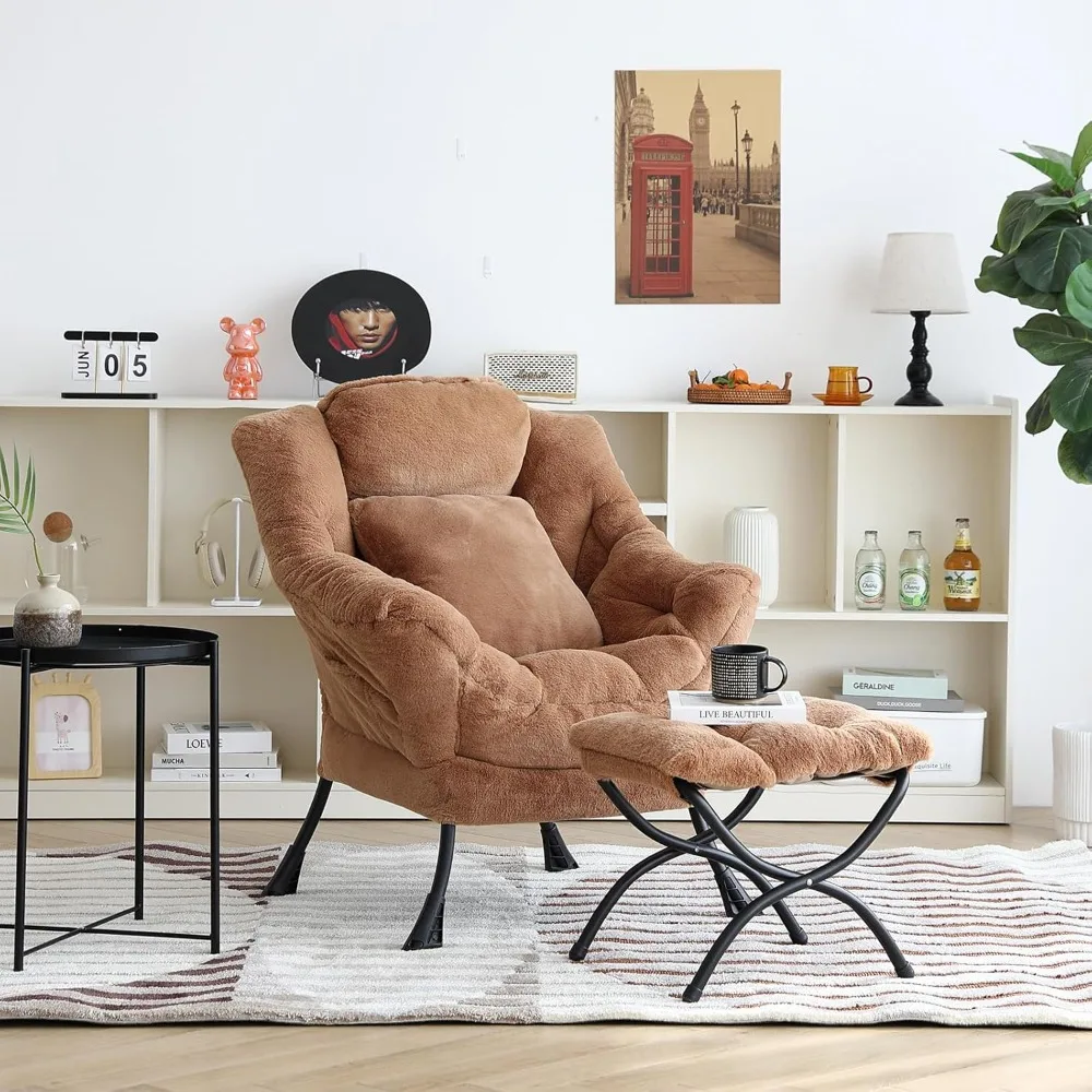 كرسي كسول مع مسند، كرسي صالة قراءة مريح مع مسند للقدمين ووسادة رمي حديثة مع مساند للذراعين وجيب جانبي للمعيشة #2