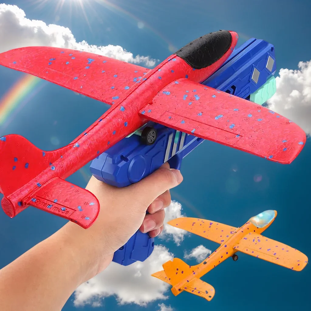 

Foam Airplane Launcher Plane Glider Catapult Gun Toy Children Outdoor Game Shooting Fly Roundabout Toys for Kids Gift