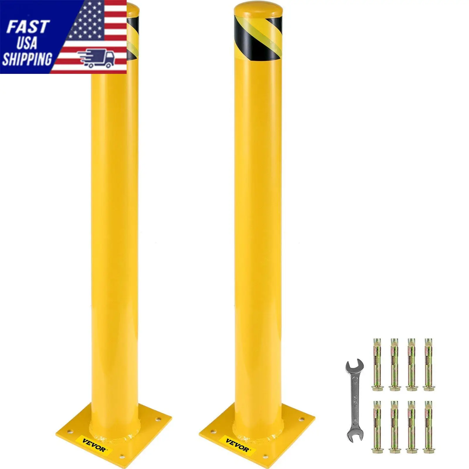 Safety Bollard, 48 Inch Height Bollard Post, 5.5 Inch Diameter Steel Pipe Safety Bollard Post, Yellow Steel Bollard, Steel