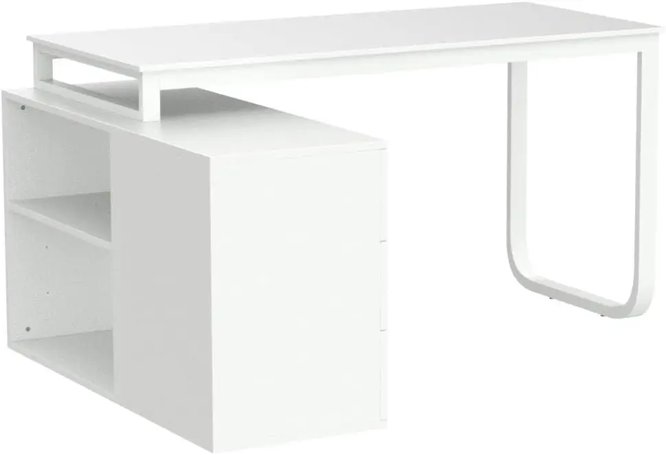 Home Office Computer Desk Corner Desk with 3 Drawers and 2 Shelves, 55 Inch Large L-Shaped Study Writing Table with