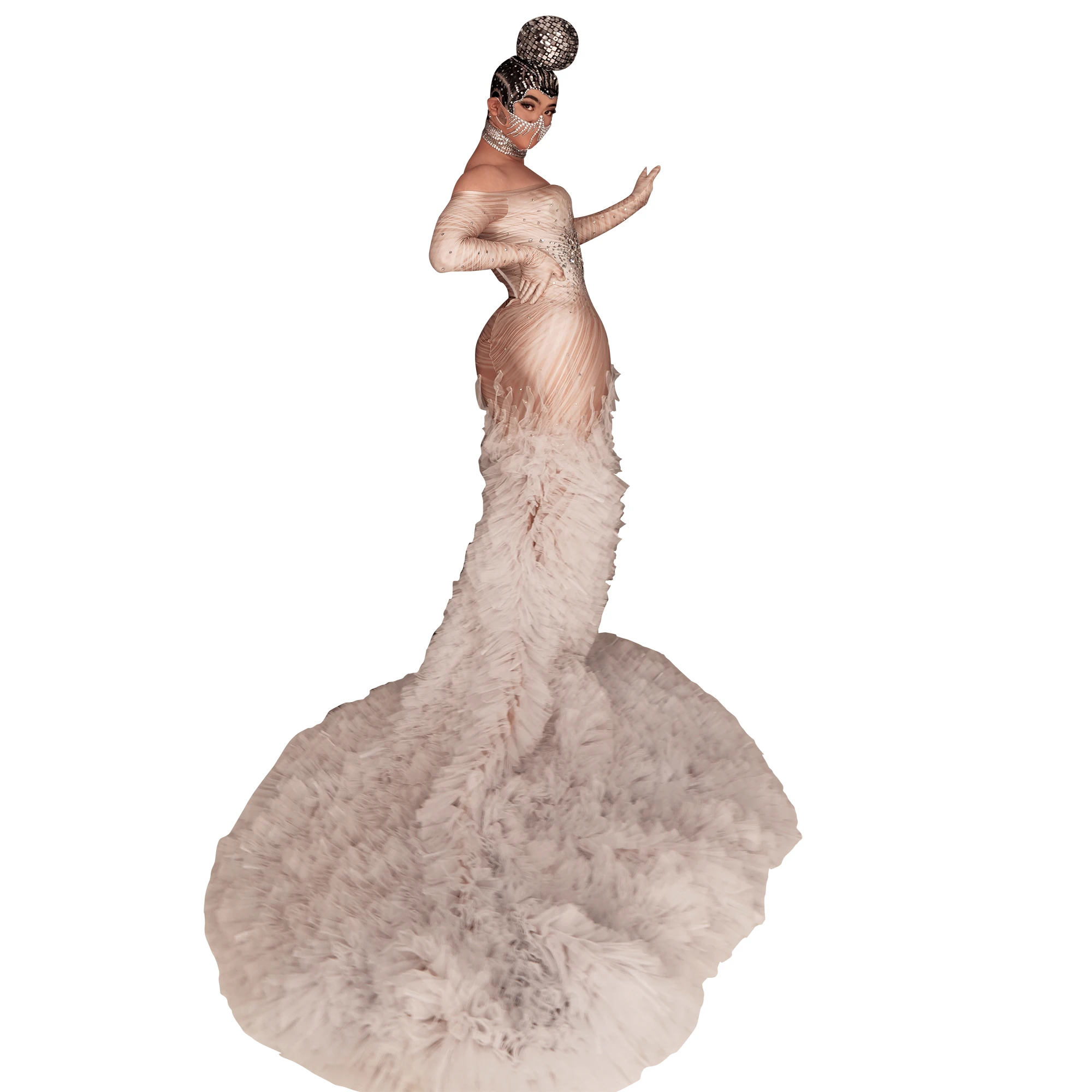 Baofengxue-Robe de Rhlongue sirène blanche sexy pour filles noires, robes de soirée à volants en cristal de diamant Kendny, robe d'anniversaire, 2024