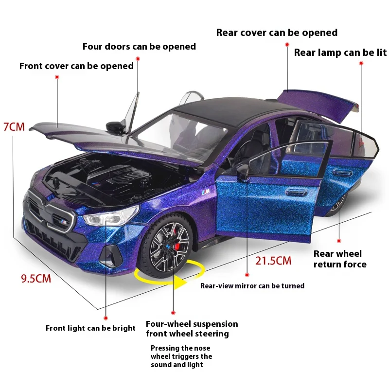 1:24 BMW I5 M60 Xdrive Power Alloy Diecast Model Car Die Casting Children's Toy Car Birthday Gift For Boy Present Hobby Collect