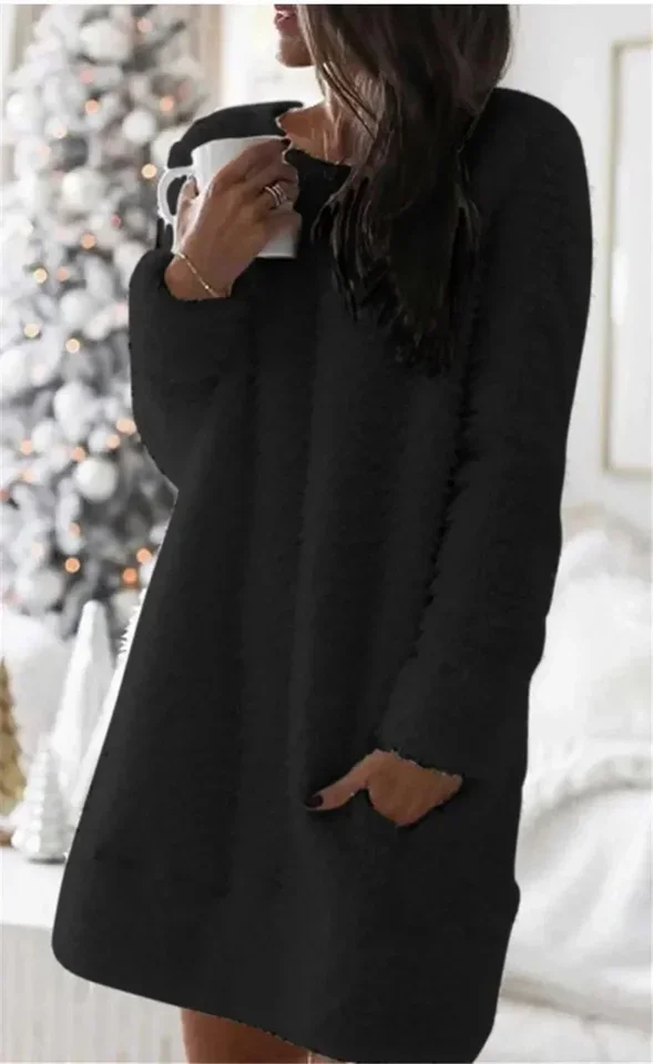 Spring Flannel Women Warm Dress Spring White Oversize Long Sleeve Home Dresses Female Csaual Fashion Elegant Ladies Clothes