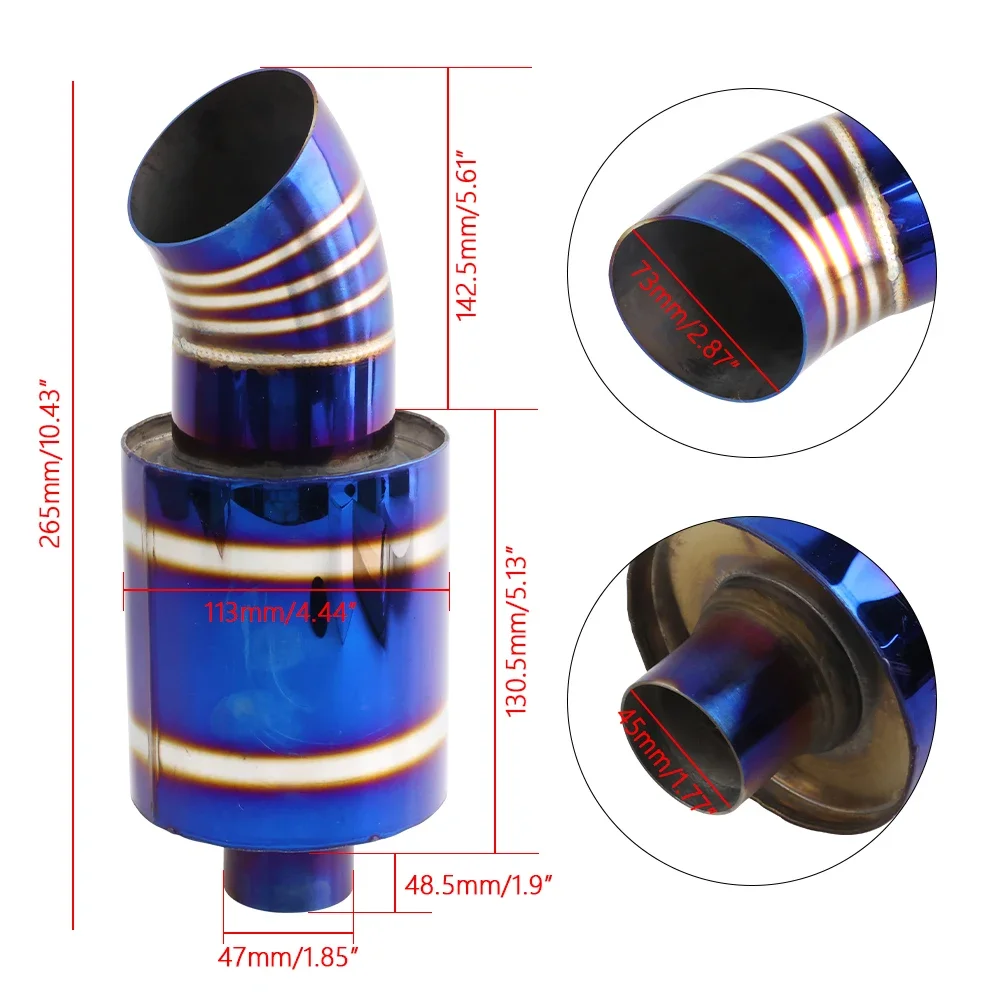 Car Modification High Quality 2'' Straight-Through High Flow Car Exhaust Tip Racing Muffler For 3'' Burned Blue Outlet